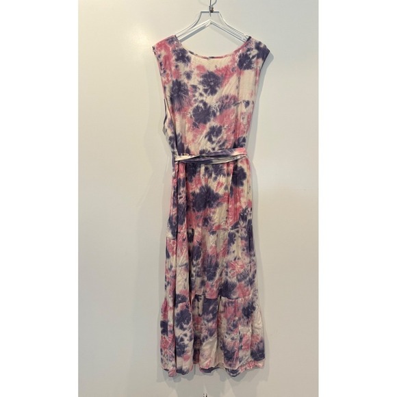 Loralette Plus Size Seashore Maxi Dress Serene Tie Dye Belted Tiered V-Neck - Picture 6 of 10